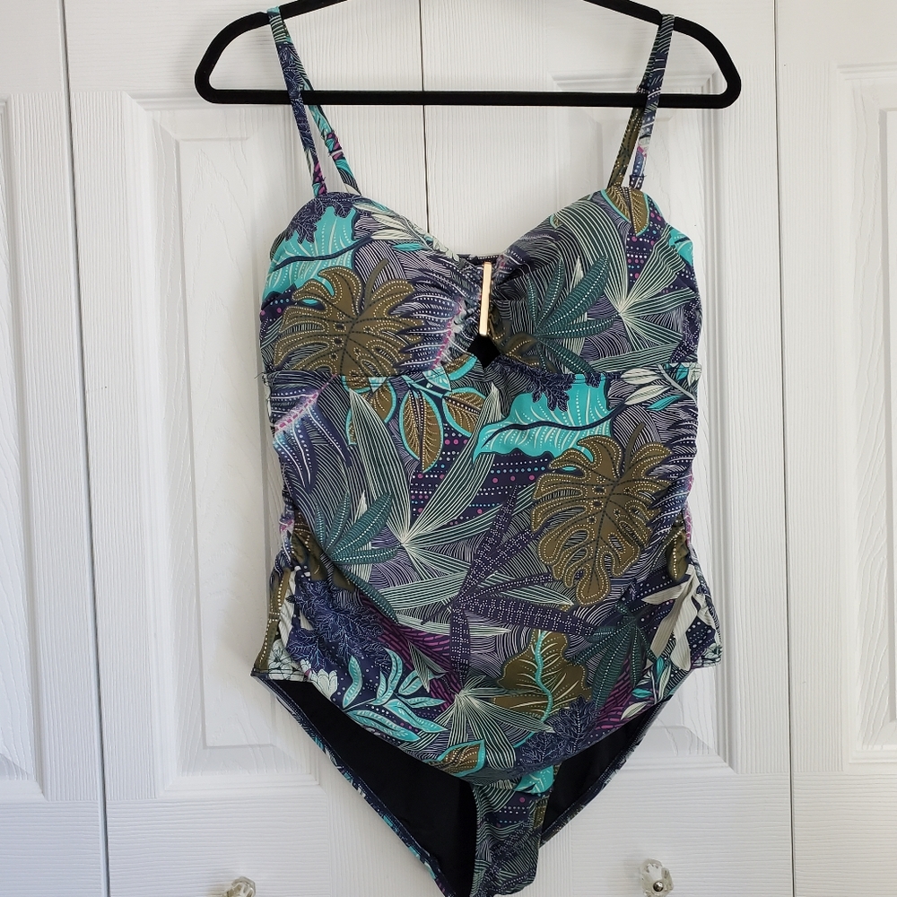 Coastal Blue Tropical Print One Piece Swimsuit